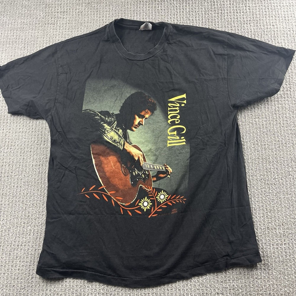Vintage Vince Gill Shirt Mens XL Black Country Music Look At Us Tour 90s Tee